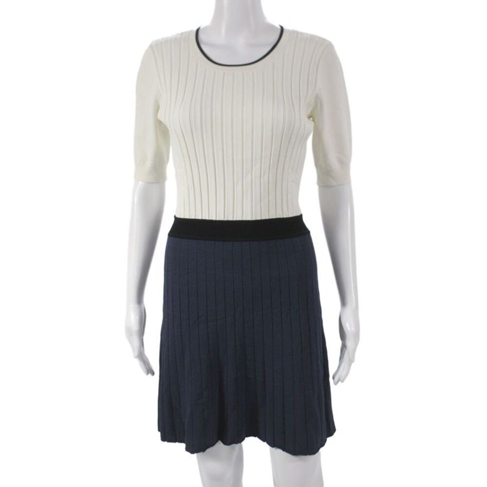 Timo Weiland Women Fit & Flare Dress White Colorblock Scoop Neck Size S